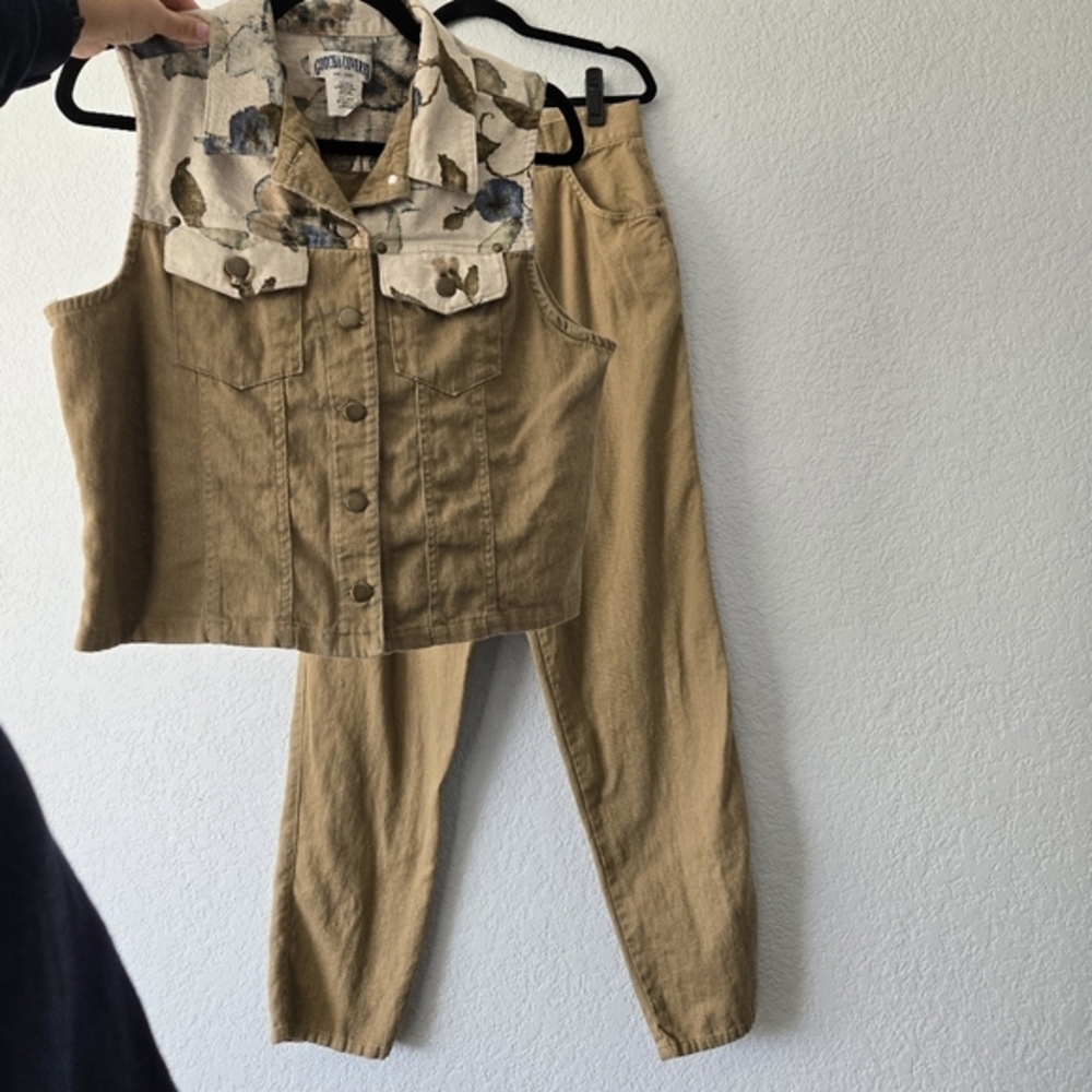 Gotcha Covered 14 Large Vintage‎ Flax 2-piece Set Pants and Floral Vest